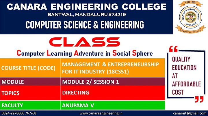 VTU ME (18CS51) MANAGEMENT AND ENTREPRENEURSHIP [DIRECTING] (M2 L1)