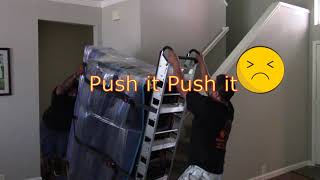 Moving a Heavy Upright Piano Upstairs with 2 Movers and tight landing