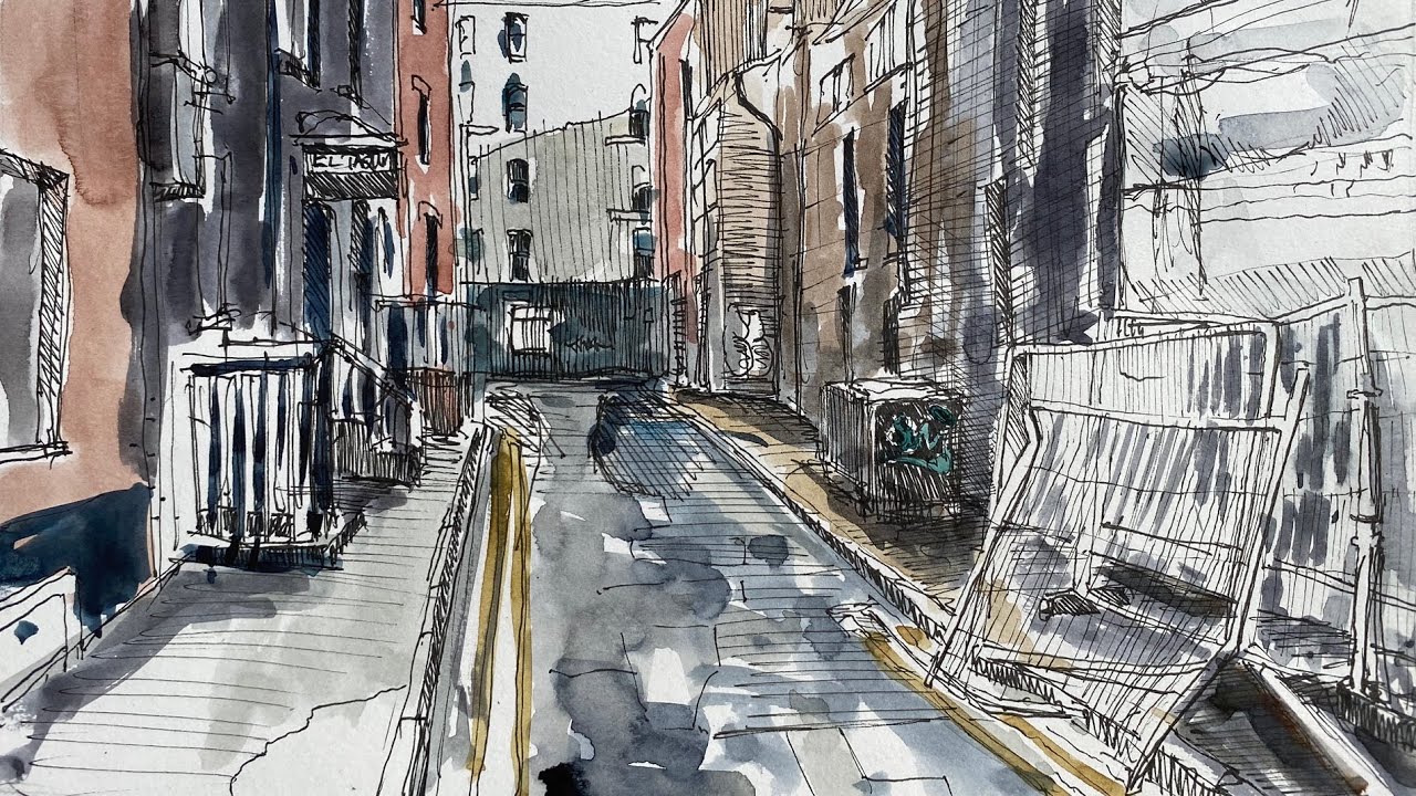 How to CREATE a pen and watercolour painting [urban sketching] - YouTube