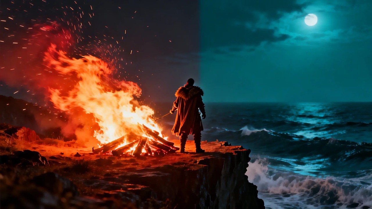 Ночное бдение на побережье в древнем стиле Северного моря