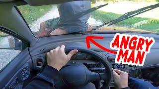Angry Man Attack Road Rage - Driving car on field goes wrong