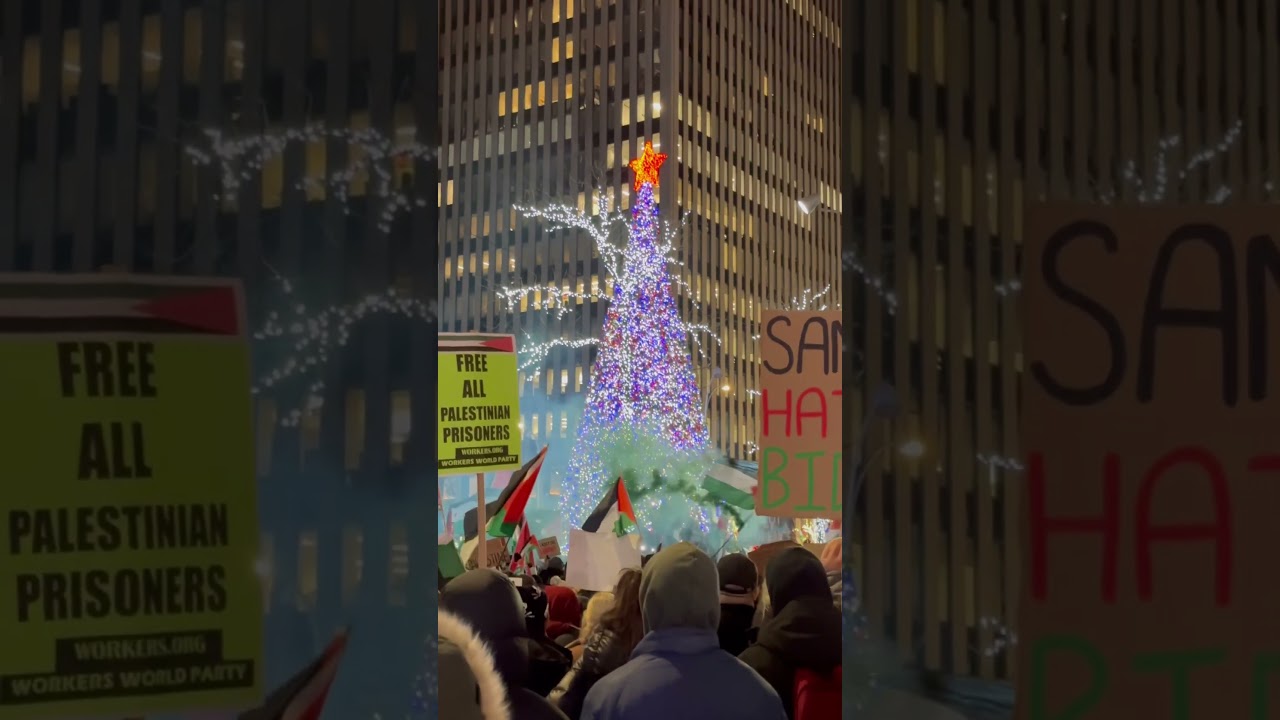 🇵🇸 in front of Fox News Rockefeller Christmas Tree Lighting Day Pro Palestinian Protest