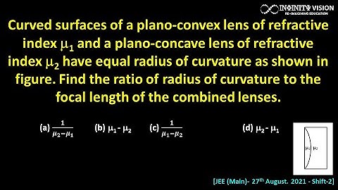 Curved surfaces of a plano-convex lens of refractive index 𝝁1: Lens maker formula [JEE MAINS 21]