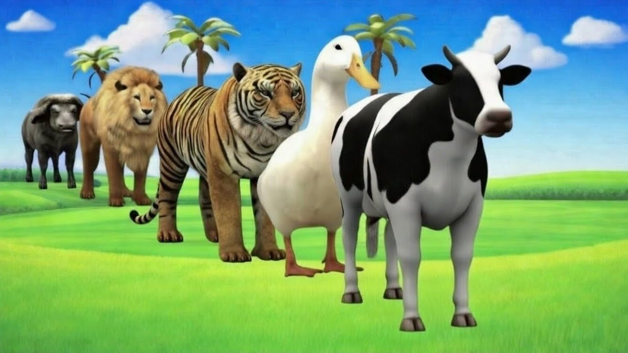 Long Slide Game With Cow Elephant Gorilla Hippopotamus Tiger 3d Animal Game Funny 3d Animation 11