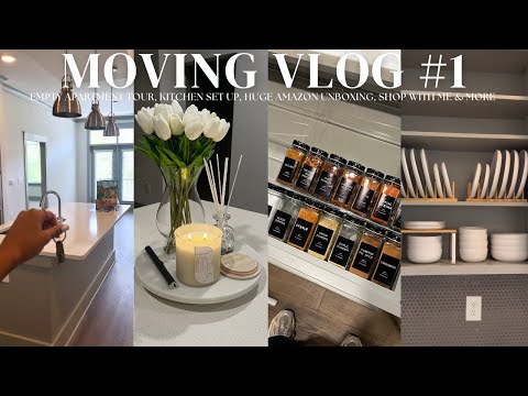 MOVING VLOG EP. 1 | EMPTY APARTMENT TOUR, SET UP MY KITCHEN WITH ME, HUGE AMAZON UNBOXING + MORE