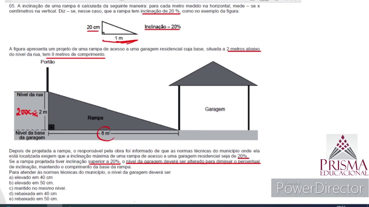 uma rampa de 50m com a horizontal um ângulo de 30(graus
