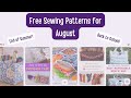 Free Sewing Patterns for August 2025 | Free Sewing Projects for Back to School and End of Summer