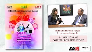 7Th Gjfn Counsellor Singapore P. Murugaesh With Journalist Shreeya Katyal Marwah Studios Mstv