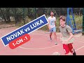 Novak vs luka djokovic plays basketball with a ten year old boy