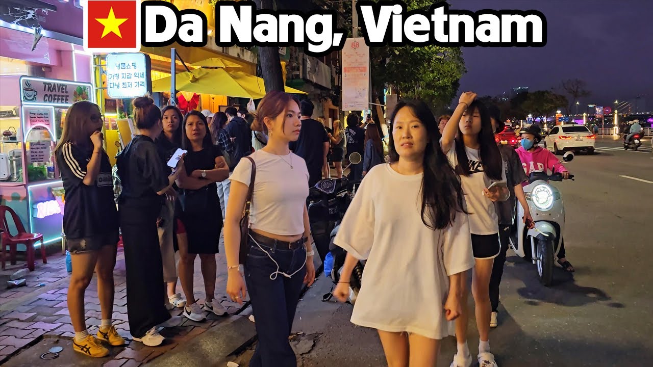 DA NANG VIETNAM - Night Busy Street Life at TRAN PHU Tourist Street Da Nang’s Best Tourist Areas