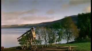 Trebuchet casting (113 kg) stone ball to a wall built at 182 m  away.