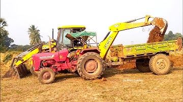 Jcb 3dx Backhoe Loader Machine Loading Mud In Powertrack 434 Ds Plus & Mahindra 475 Di Tractor | Jcb
