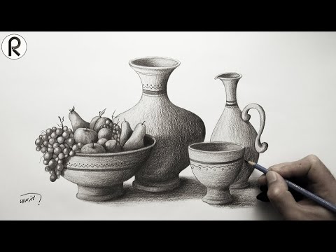 Natürmort karakalem çizim tekniği. Still life drawing technique.