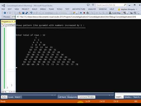 C# to show the pattern like pyramid with numbers increased by 1 - YouTube