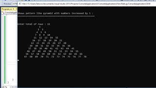 C# to show the pattern like pyramid with numbers increased by 1