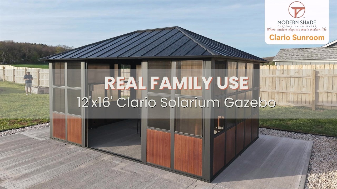 Inside Modern Shade Clario Solarium Gazebo - Real Family Use