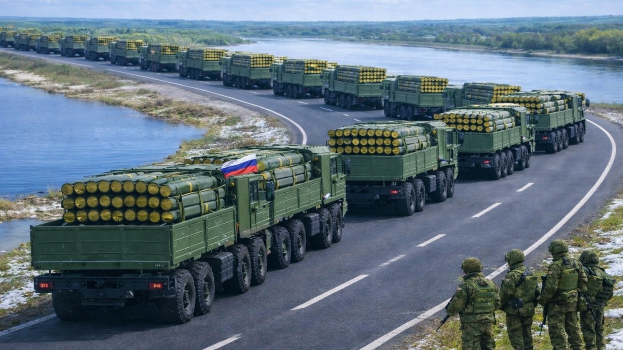 Ukraine STRUCK a Huge Russian Ammo Convoy at Frozen River — Then Blew It Up by Missiles