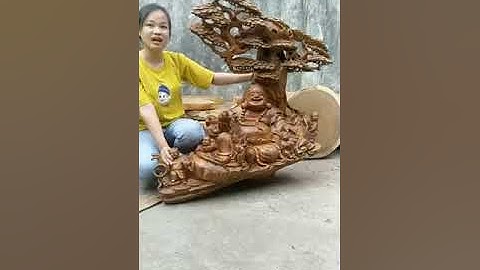 Tượng Di Lặc Góc Tùng Gỗ Xá Xị Tuyệt Đẹp