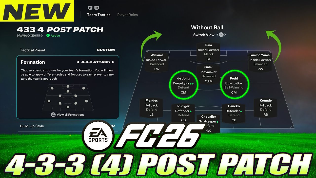 FC 26 после патча: потрясающие тактики и роли 4-3-3(4) — доминируйте над чемпионами и элитным див...