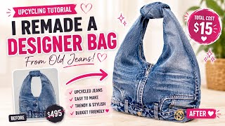 Designer hobo bag made with thrift jeans for under 20 Dollars