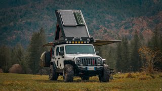 RELAXING SOLO CAMPING ON THE ALPS with my dogs on Jeep Wrangler JKU + ALUCAB GEN3-R & AWNING SETUP