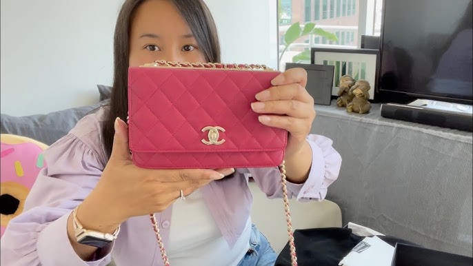 NIB Chanel Fuchsia Pink Classic Trendy CC Wallet on Chain WOC Mini