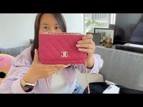 NIB 18K Chanel Red Trendy CC Wallet on Chain WOC Mini Flap Bag GHW