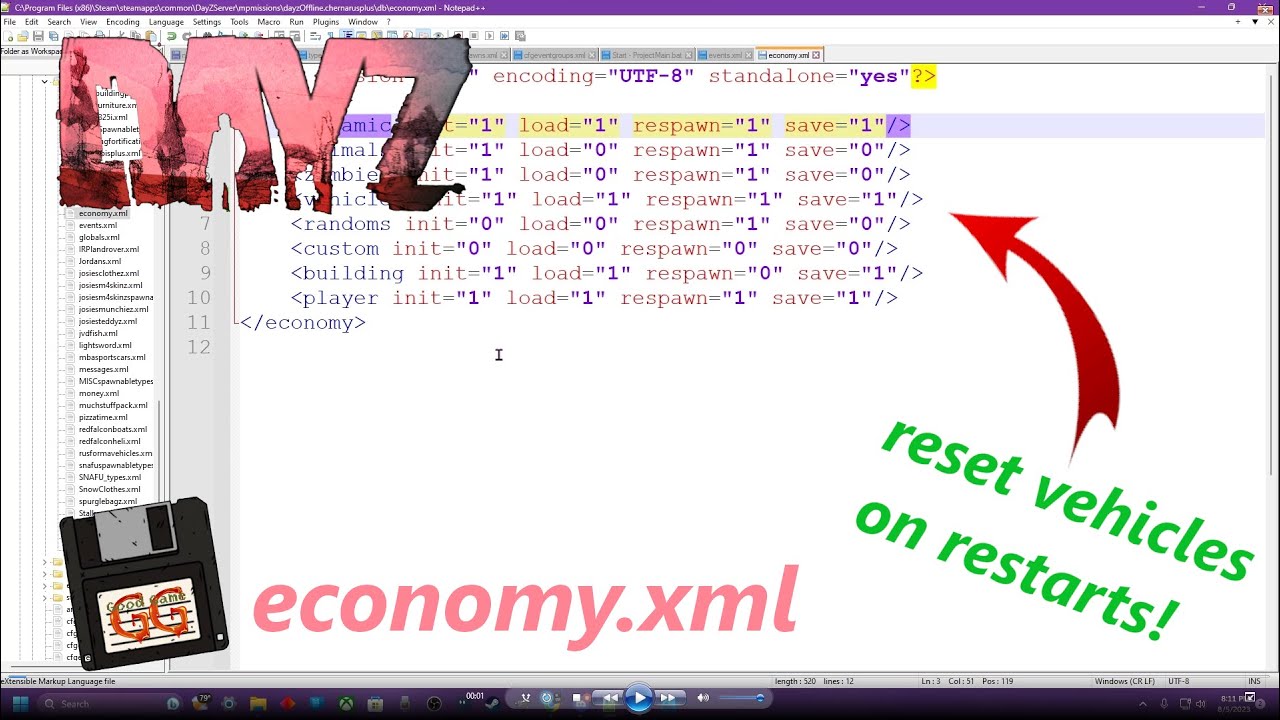 DayZ XML  Economy.xml - Reset vehicles on restart! 