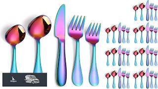 Iridescent Silverware Set Rainbow Flatware Service for 8 Stainless Steel Cutlery 40