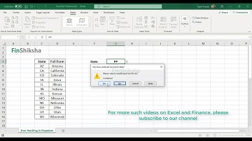 FinShiksha - Error Handling in Drop Down Menu in Excel