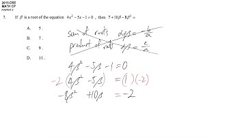 DSE maths core 2015 paper2 #07 quadratic equation