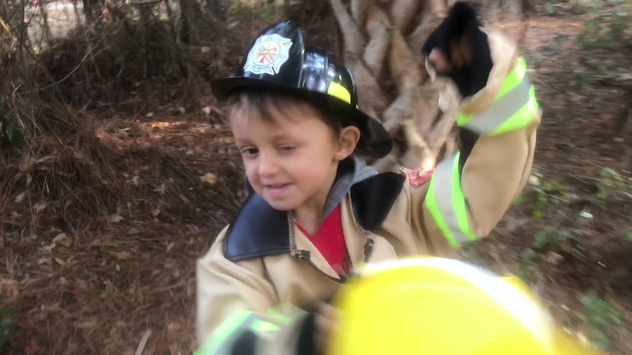 Kids freerunning and parkour.   Junior firefighter  saves a life