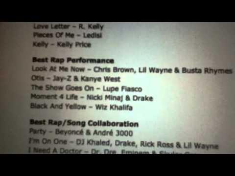 Grammy 2012 Awards - Best Rap Performance - Otis -...