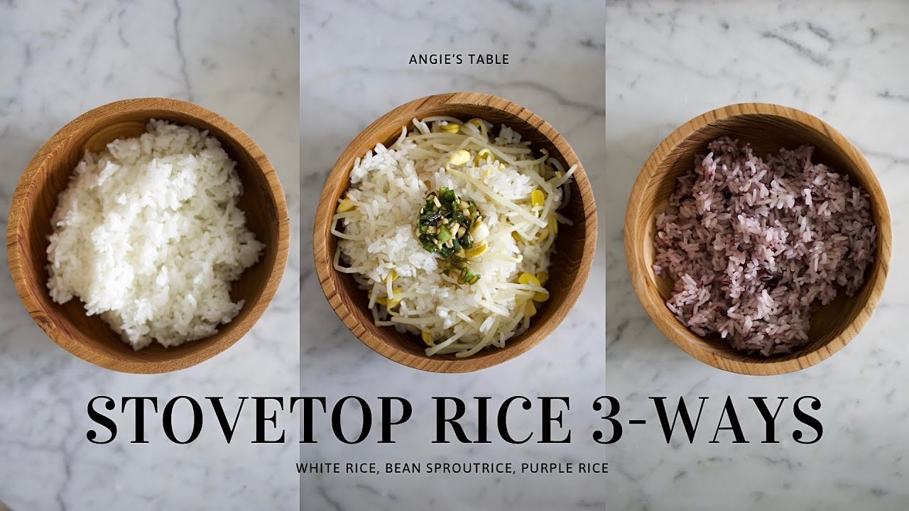 EASY Stovetop Korean Rice 3Ways (White Rice, Purple Rice, Bean Sprout