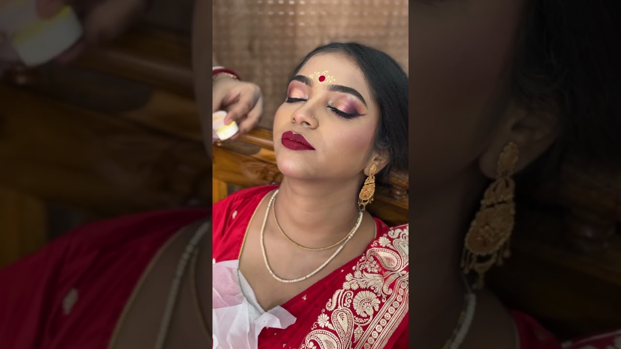 Bengali Bridal Makeup tutorial💄 Beautiful eye & kalka design ✨wedding real bride 