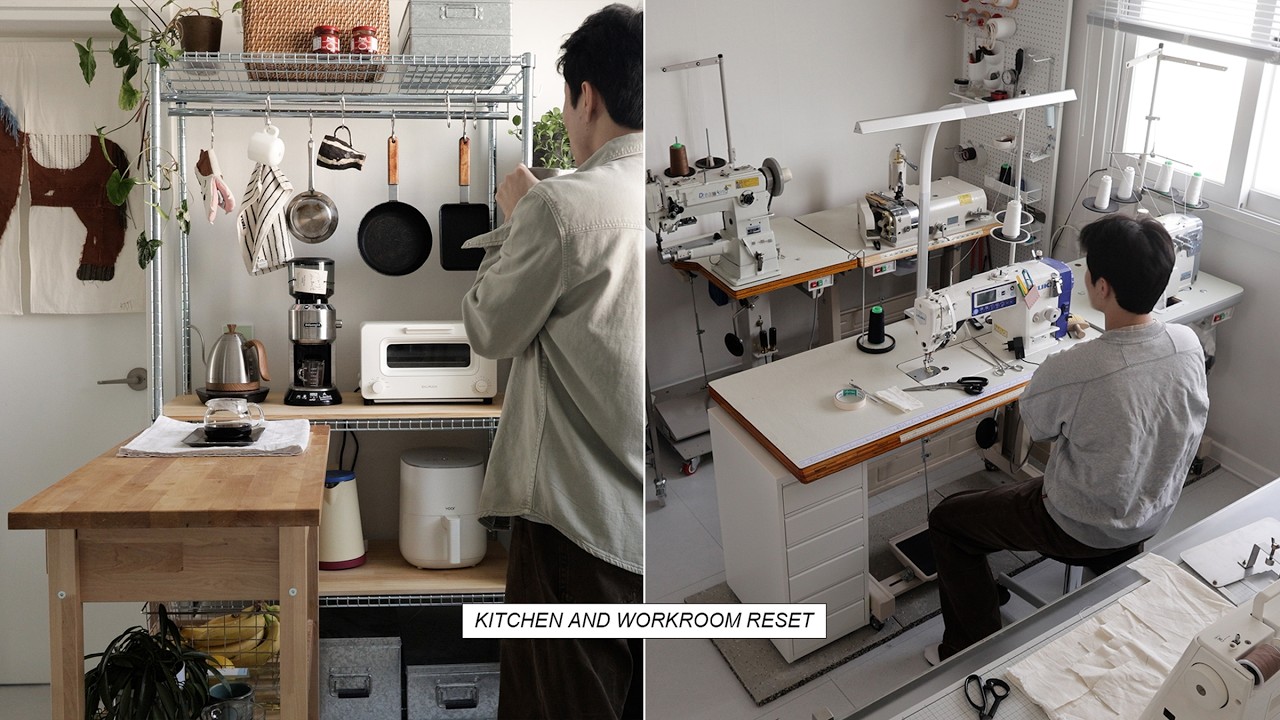 이케아 행거로 꾸민 주방과 미싱 작업실 배치 바꾸기 ••