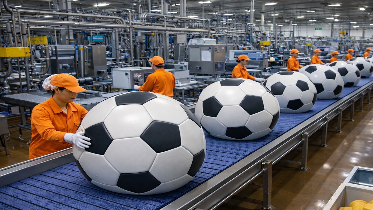 CÓMO se FABRICA BALÓN de FÚTBOL en MEGA FÁBRICAS: De PU a Balón Estándar FIFA (PROCESO) | En Masa