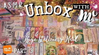 ASMR UNBOXING HUGE TEMU STATIONERY HAUL | Aesthetic Vintage Retro Creative Journal Supplies Relaxing