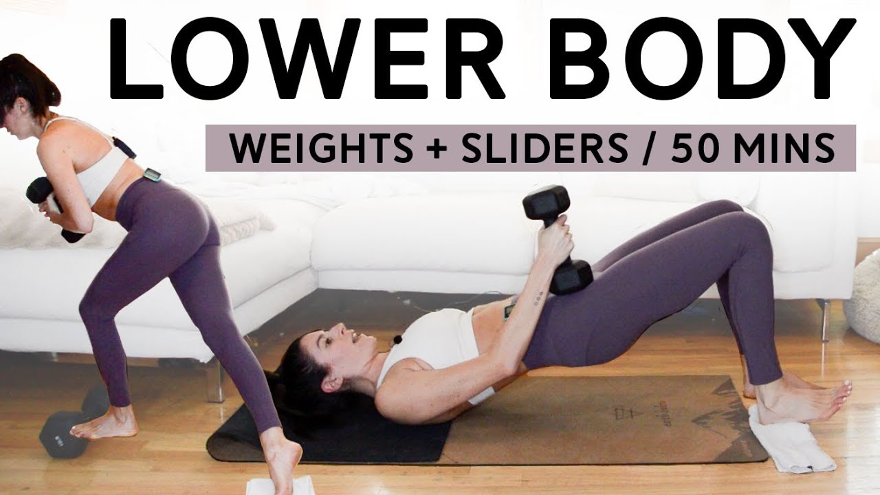 Lower Body Workout with Weights + Sliders (50 Min Class) - Functional  Circuits Workout 