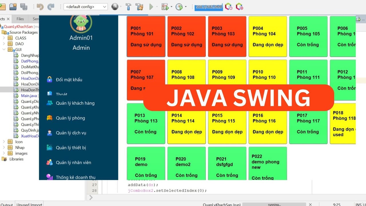 Code phần mềm Java Swing - Quản lý khách sạn sử dụng database sql sever ...