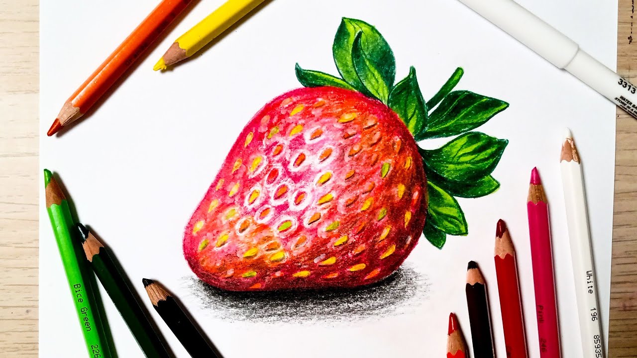 How to draw a realistic strawberry: Full step by step narrated tutorial ...