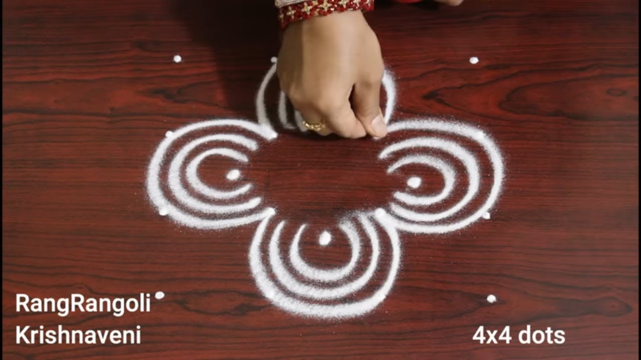 Simple Daily Rangoli🌺4x4 dots Creative Kolams🌺Easy Muggulu🌺RangRangoli ...