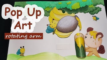 Pop Up Art/Illustration - how to make a pop up art with rotating arm mechanism