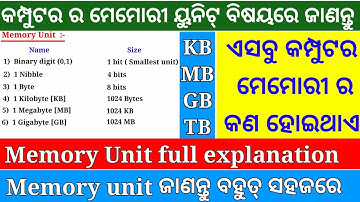 Computer memory units full information in Odia || Memory unit Odia || Basics Computer in Odia