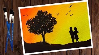 step poster colour sunset beginners easy painting