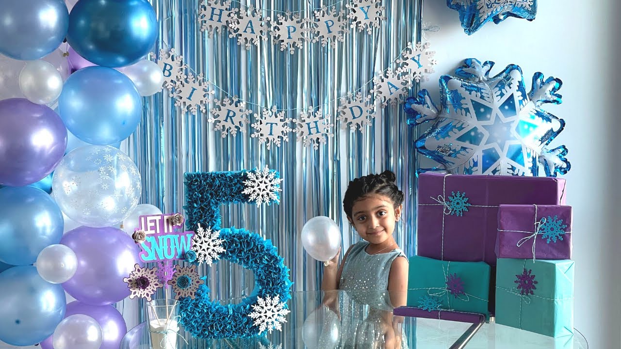 Dhiyara's 5th Birthday Celebration | Frozen Theme Birthday Party at Home | DIY Balloon Garland