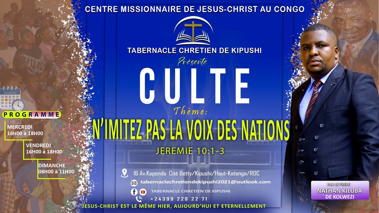 VENDREDI 16-01-2026/ORATEUR: / THEME: N'IMITEZ PAS LA VOIE DES NATIONS/ ORATEUR : FR NATHAN KILUBA .