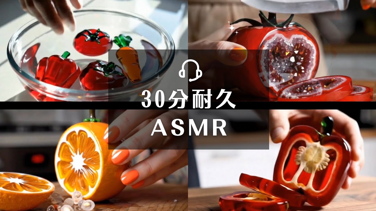 【新感覚 ガラスフルーツASMR】脳がとろける宝石ガラス果物・野菜のカット音🍅【30分耐久/睡眠用/作業用BGM】Glass Fruit cutting