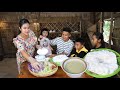 Cute girl Siv chhee eat so much - Uncle Daro help me to prepare Cambodia noodle for children