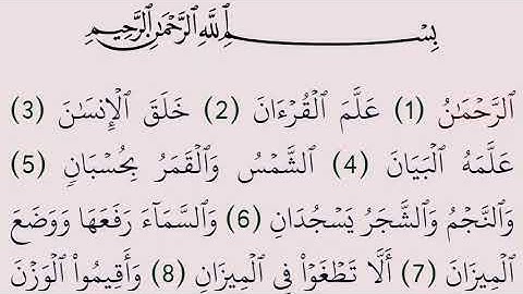 سورة الرحمن مكتوبة كاملة بالرسم العثماني بدون صوت
